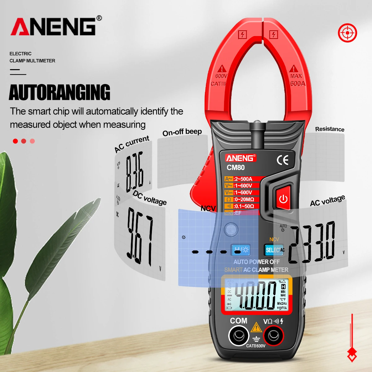 ANENG CM80 Digital clamp meter Ammeter Voltage Car Amp Hz Capacitance NCV Ohm Test multimeter digital profesional tester