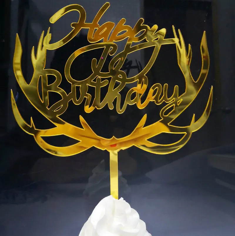 Antler design happy birthday cake topper acrylic cake topper