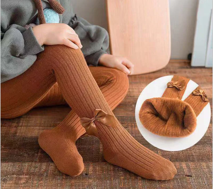 2021 New design baby socks autumn winter with velvet kids body stocking combed cotton bow stockings