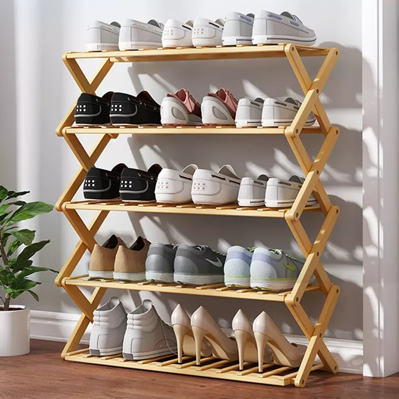2-10 Tier Standing Foldable Shoe Rack Stackable Shoe Shelf Storage Organizer 5 Layer Foldable Bamboo Shoe Rack