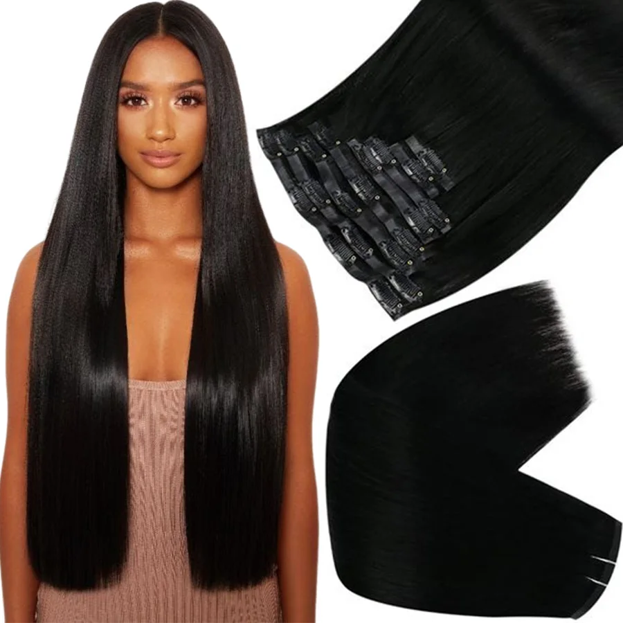 Kinky Straight Clip ins Human Remy Virgin Hair Invisible PU Afro Kinky Curly Seamless Skin Weft Clip in Hair Extensions