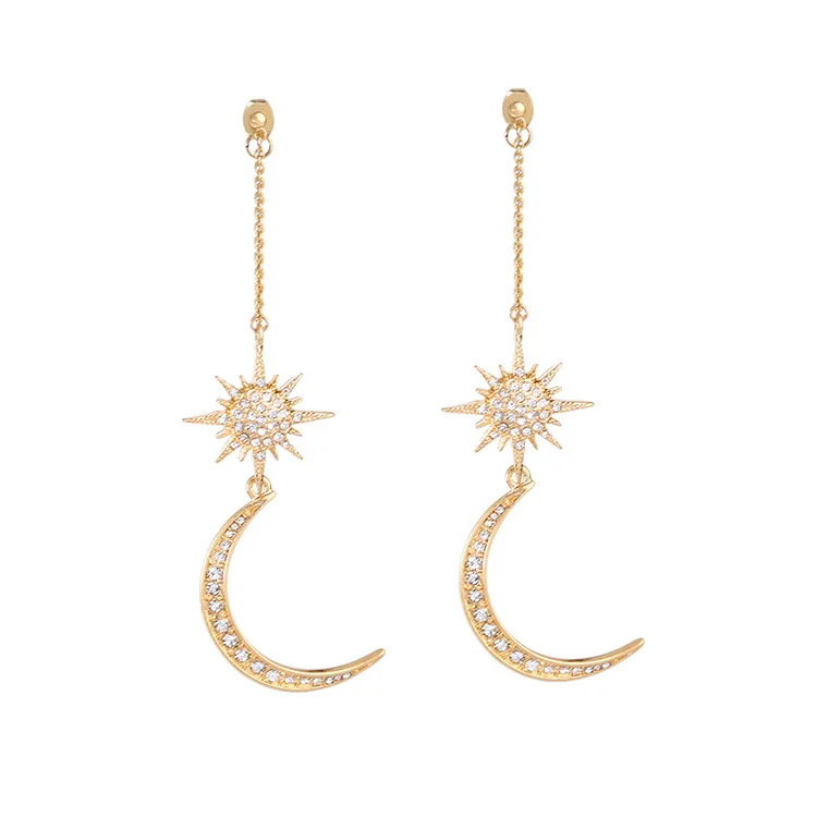 Christmas Gift Fashion Drop Dangle Jewelry Earrings Women Plated Moon Star Gold Crystal Earrings