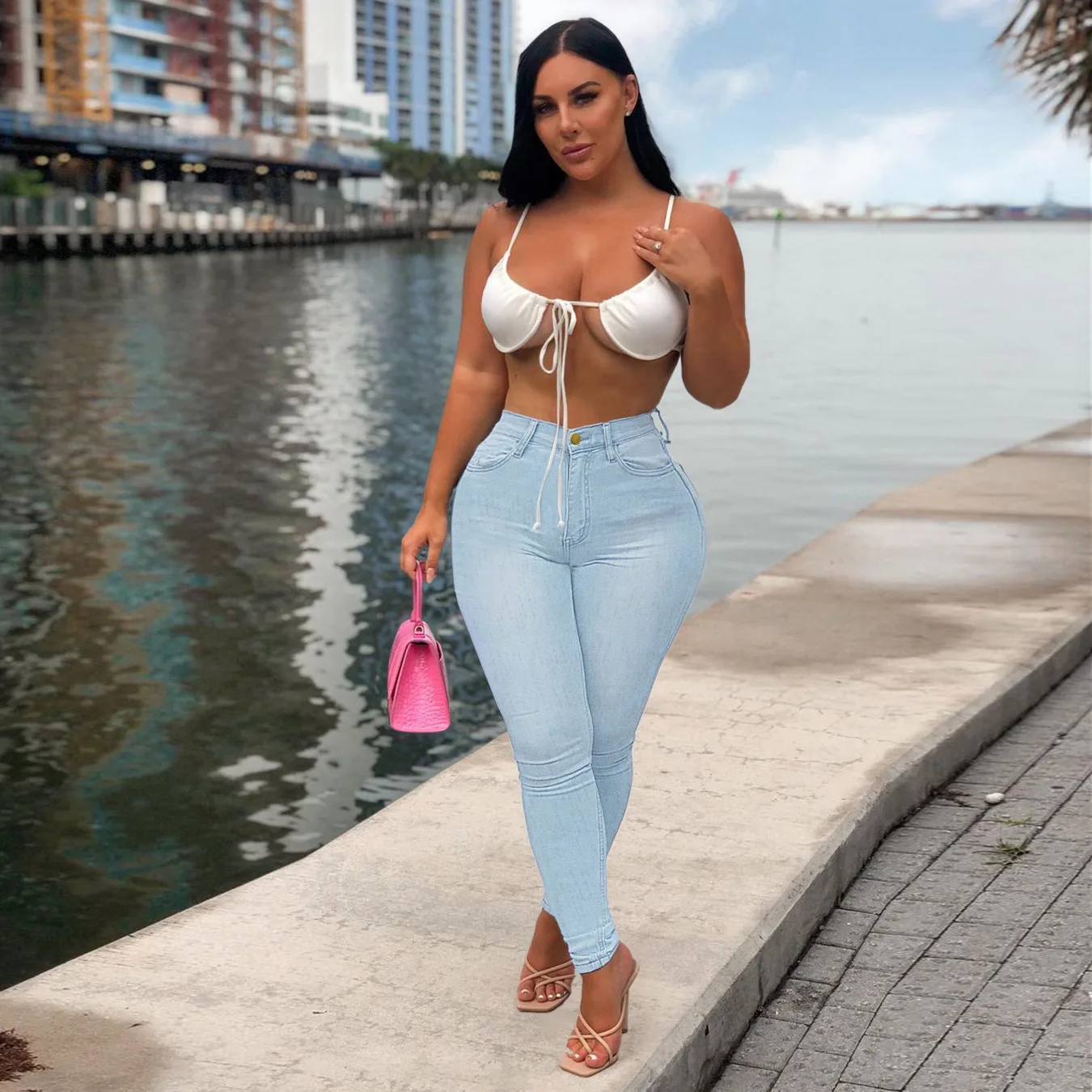 2022 fashion high waist sexy customskinny wholesale dresses  ripped pant ladies women denim jeans