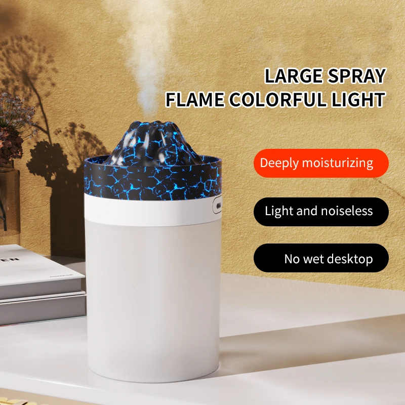 2024 Customized Mini Volcano LED Humidifier Children USB Installation Electric Power Household Car Use Environmental Protection