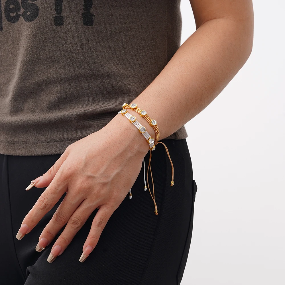 Wholesale Women Rhinestone Jewelry with Thread Gold Plated Luxury Bead Bracelet Factory Adjustable Handmade Woven Bracelet