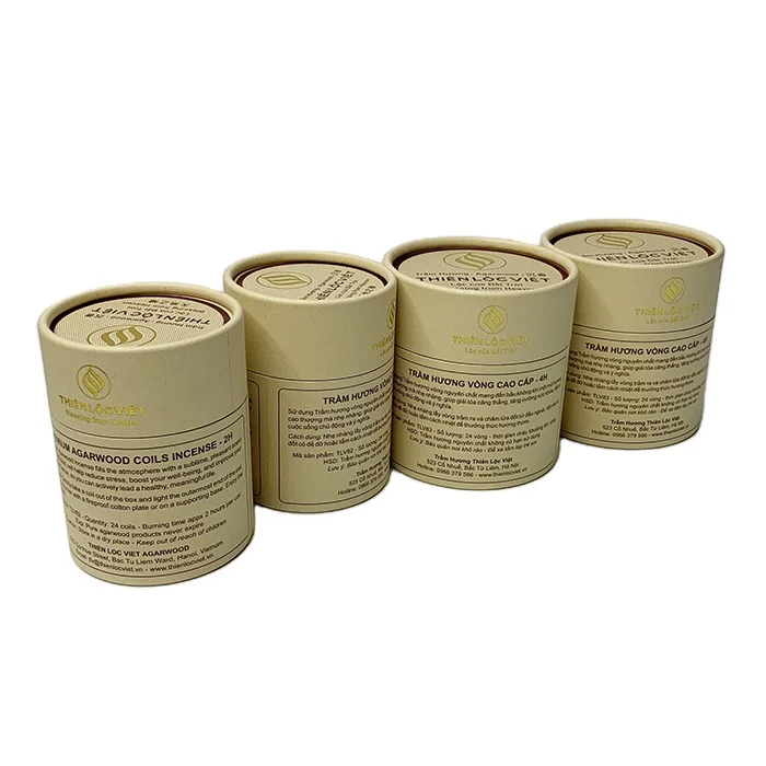 Custom Bio-degradable Kraft Paper Tube Packaging box Incense cardboard Cylinder Paper Cans with gold foil and foam insert