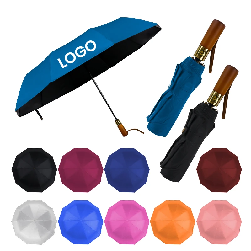 Custom Logo  Uv Sun Uv Umbrella Automatic Outdoor Wooden Handle Sun Umbrella With Logo Printing