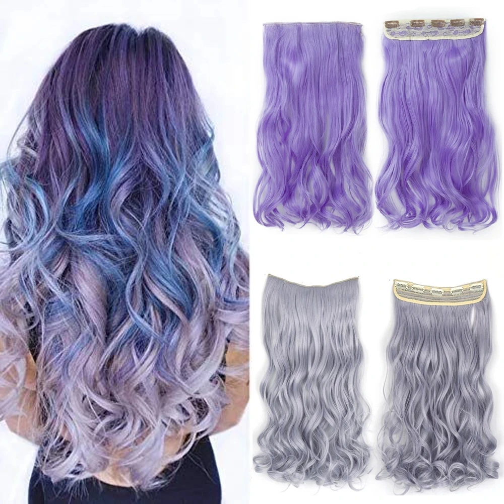 Wholesale 55cm  Long Wavy Heat Resistant Fiber Synthetic extension   cosplay 5 Clip In Hair Extension