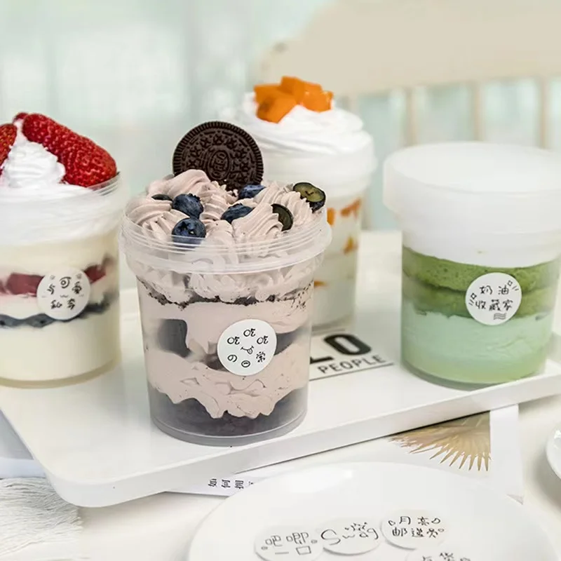 500ml 16 oz PP  Yogurt Food Containers  Plastic Dessert Portion Cups With Lids for Salad Candy Ice Cream Fruit Drink