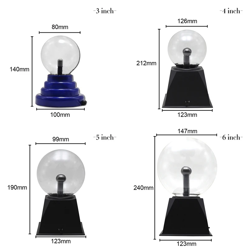 Magic Plasma Ball 3/4/5/6/8 Inch  USB Static Ball Crystal Lightning Ball Sound Controlled Plasma Light For Home