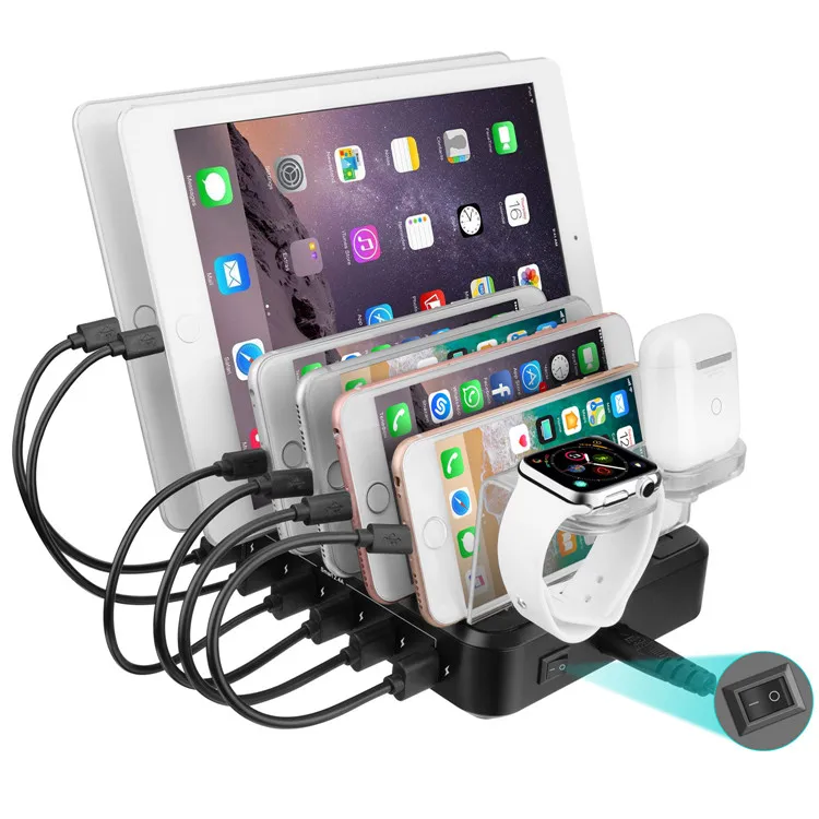 Upgraded 12A 6 Port USB Phone Charging Station for Multiple Devices iPhone iPad Watch Airpods