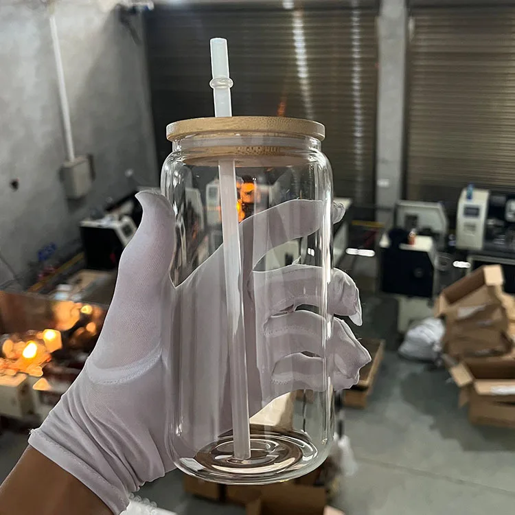 16oz clear Glass Straw Handle  Single Wall  Sublimation Mason Jar