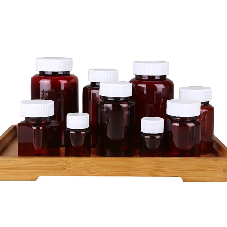 Оптовая продажа круглая широкополая упаковочная капсула контейнер для таблеток янтарная пластиковая Медицинская бутылка с винтовой крышкой