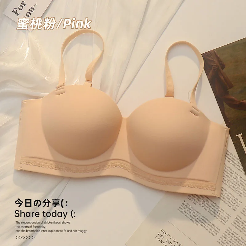Women Seamless Gather Small Breast Bra One piece Comfortable Half Cup Brassiere Strapless Bra Wirefree Push Up Bra