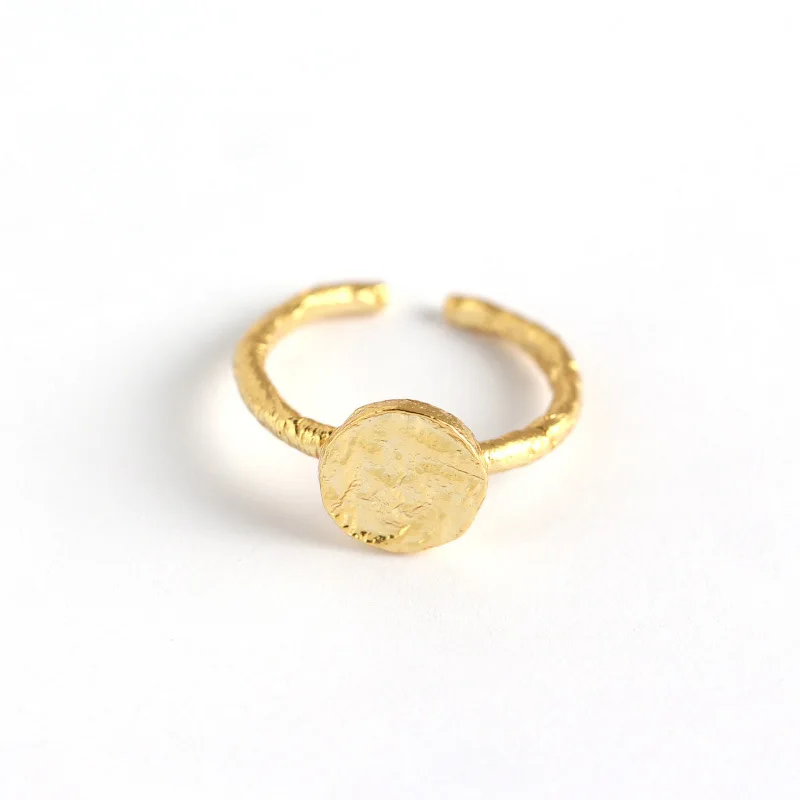 Geometric Round 925 Sterling Gold/Silver Vermeil Women Simple Finger Rings Fine Jewelry