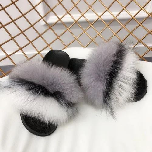 
100% fox fur slides soft slipper 100 % fox fur slides 