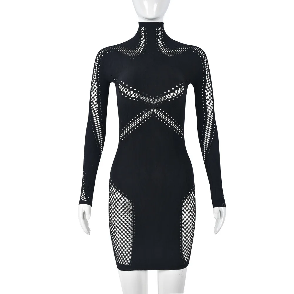 Free size long sleeve black dress tight bodycon hollow out womens dresses fashion 2014
