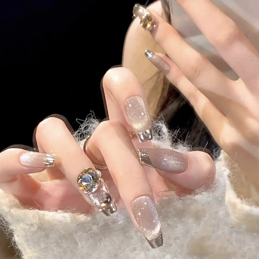 High Quality French Tips Coffin Designed Nails Wholesale Luxury Acrylic False Fingernails Supply Press On Nails With Glue