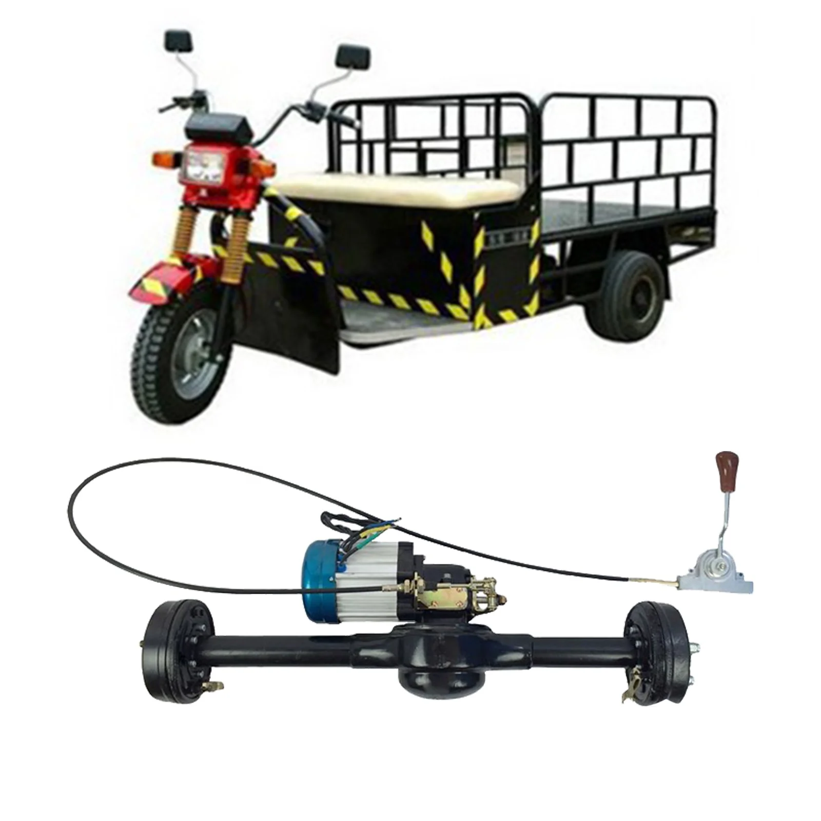 Big Power Electric Differential Rickshaw Tricycle Brushless DC Motor 1200 Watts 3000W 48V 60V 72V With Disc Brake Rear Bridge