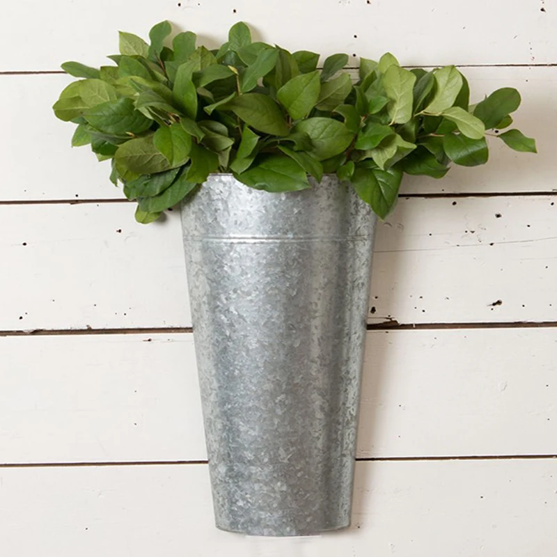 Farmhouse wall planter metal galvanized hanging flower pots bucket for garden decor