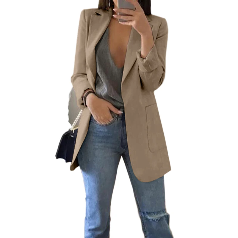 2021 Casual Jacket Women Thin Blazers Office Lady Lapel Long Sleeve Coat Suit Slim Cardigan Solid Color Casual Womens Blazers