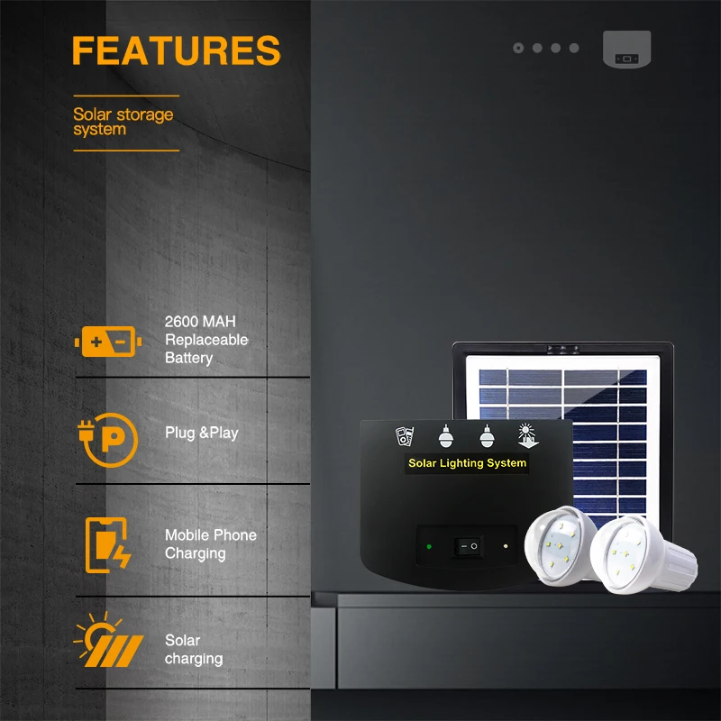 4W Panel Affordable Solar Power Energy Home Lighting System Kit For Two Rooms