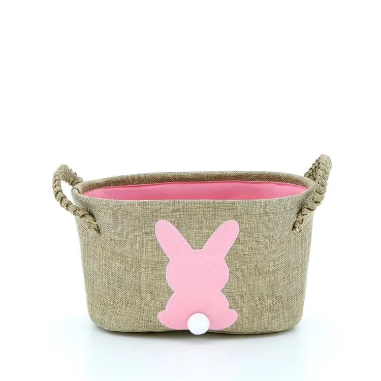 Round Woven Organizer Pompoms Cotton Storage Basket For Christmas Gift