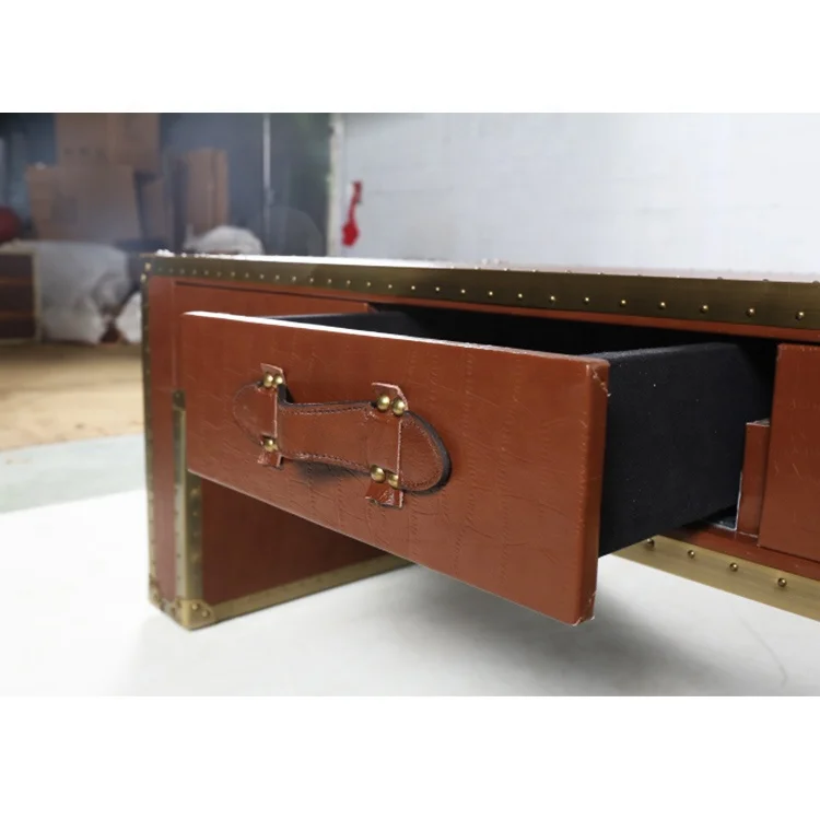 2019 New Metal Frame Indoor Furniture Crocodile Pattern Leather Tea Table For Living Room Home Restaurant