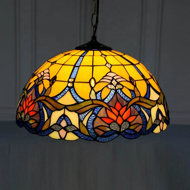 LongHuiJing Tiffany Pendant Lighting Fixtures Hanging Lamp Handmade Stained Glass Light W16 Baroque Ceiling Lights