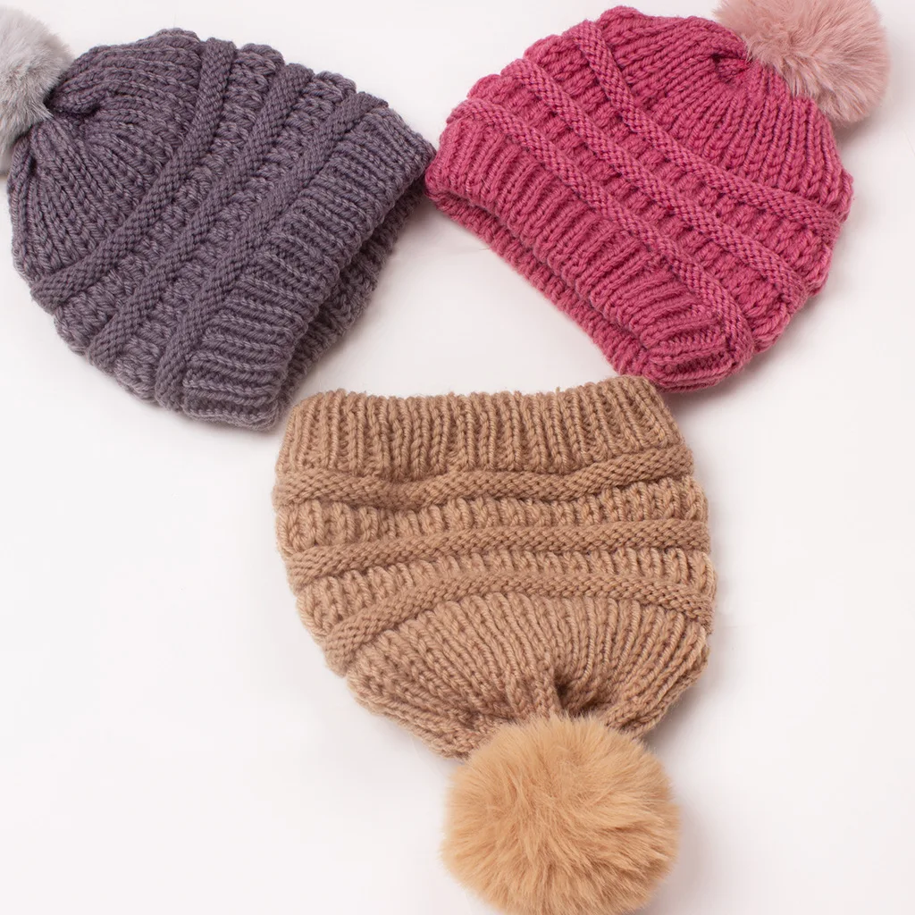 2024 Latest Newborn infant knitted wool pom pom cute hat for children soft warm thick baby beanie hat