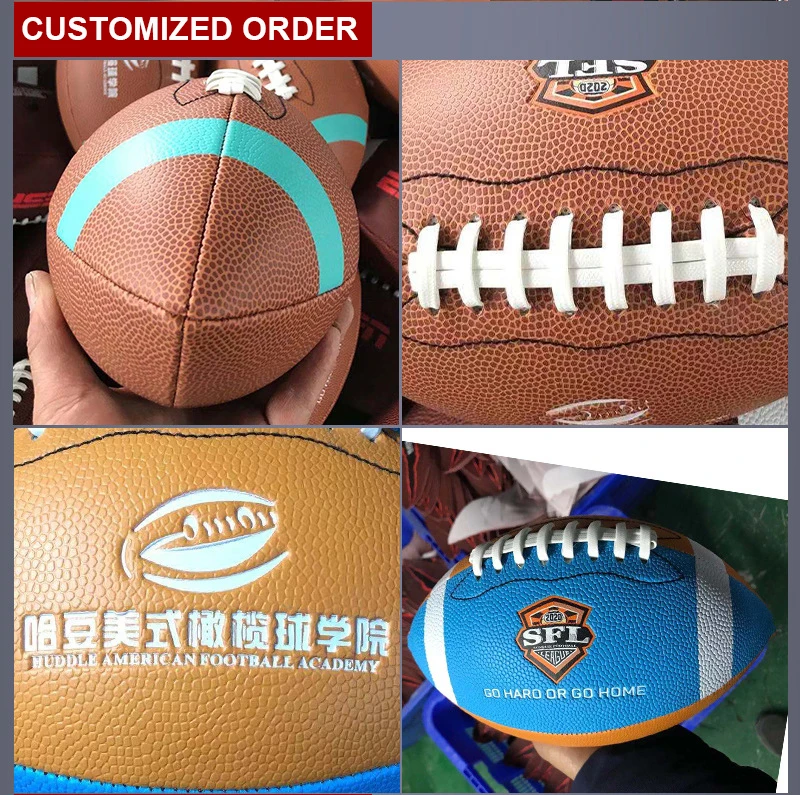 wholesale Custom logo leather pu football professional brown rugby size 3 6 9 american football
