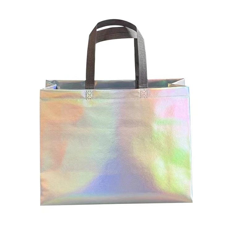wholesale custom logo hologram effect reusable non woven shopping bag with lamination holographic bag