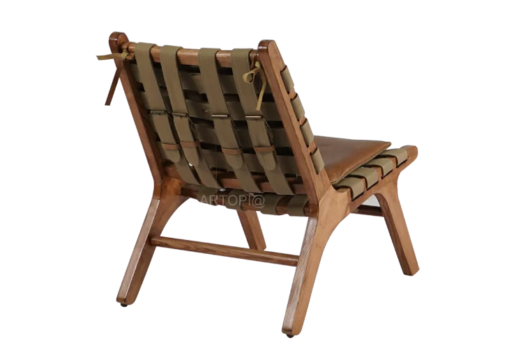 Nordic wood leisure chair genuine leather seat living room furniture lounge chair