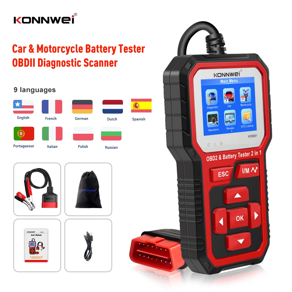 KW681Free Update and Print OBD2 EOBD Vehicle Tools Car Diagnosis Scanner Automotive Diagnostic Tool
