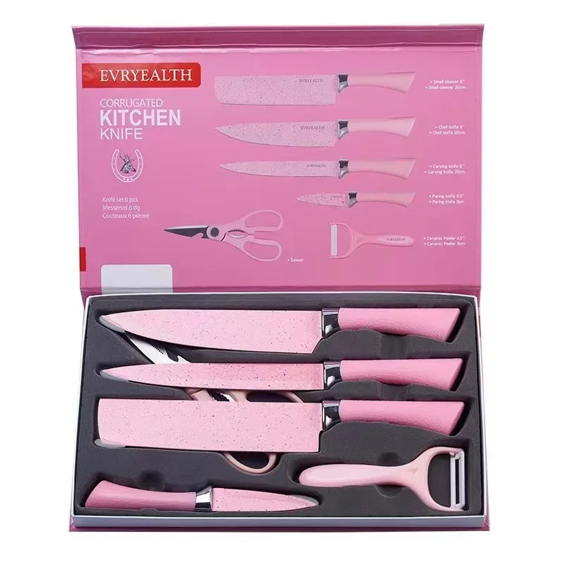 6pcs Colorful Kitchen Tool Set Pink Kitchen Knife Kit Gift Blue Kitchen Tools For Fruits Vegetables Meat Restaurant