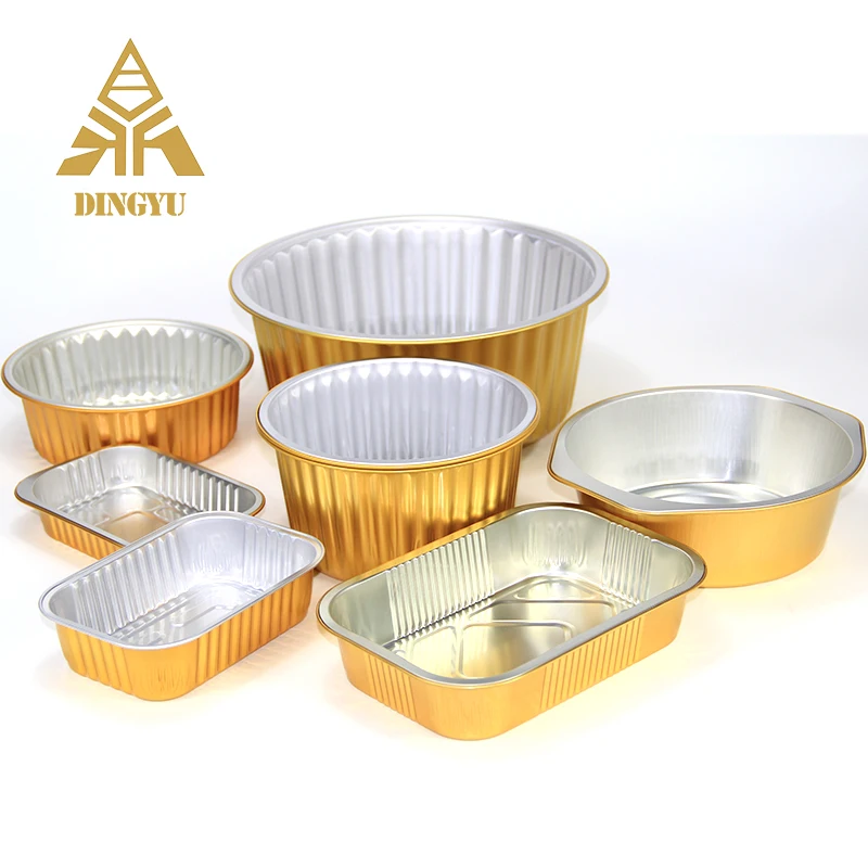 Outdoor Picnic  Convenient Meal Box 1050ml Aluminum Foil Buffet Tray Gold Foil Plate Crayfish Aluminum Foil Tray Catering