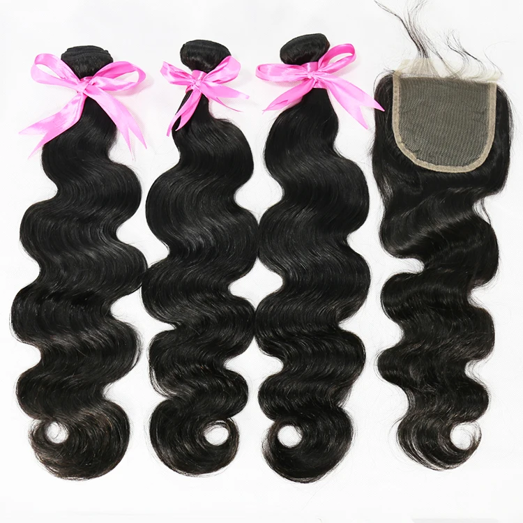 Top Quality No Tangle No Shedding Indian Body Wave Hair Grade 10A Remy Hair Bundles With Pre Plucked Fashion Color Closure Packs