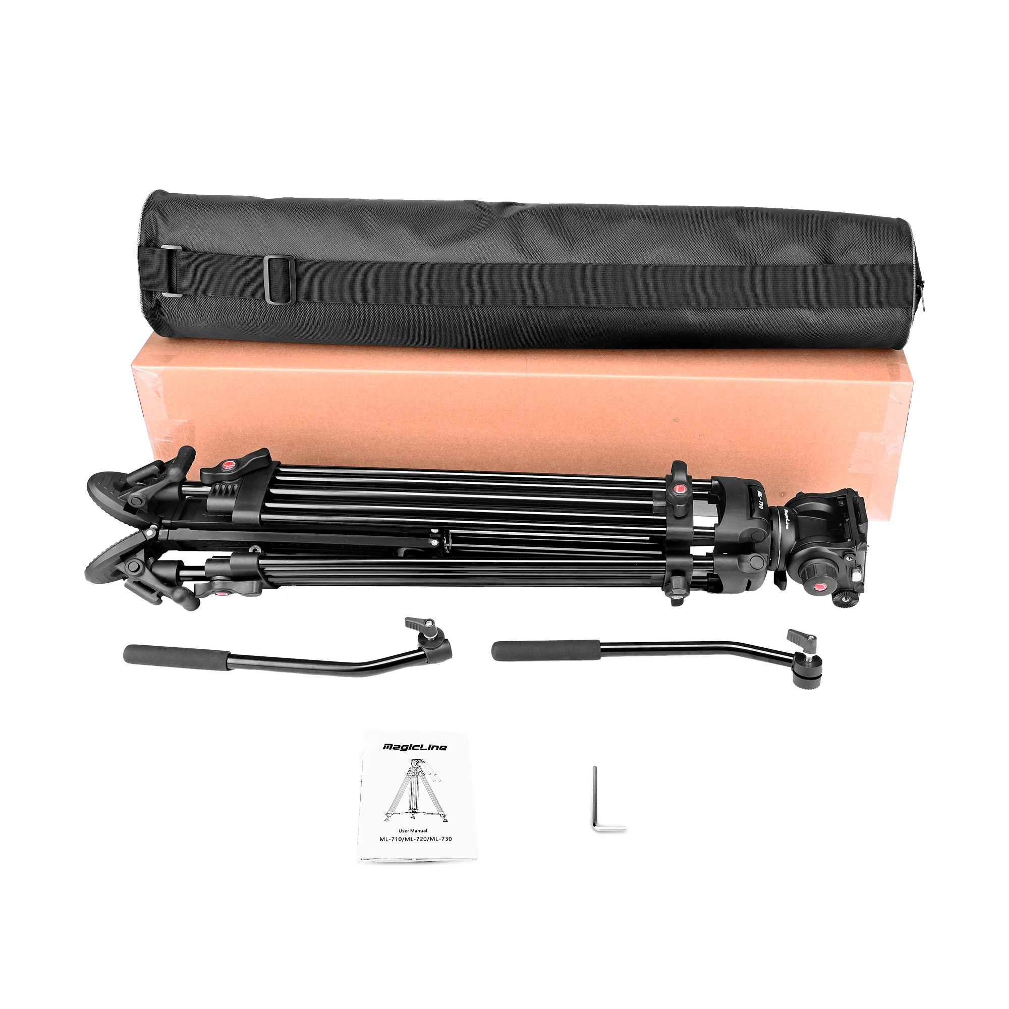 68.7 inch Heavy Duty Aluminum Video Camera Tripod with 2 Pan Bar Handles Fluid Head Ground Spreader for  DSLR Camcorder Cameras