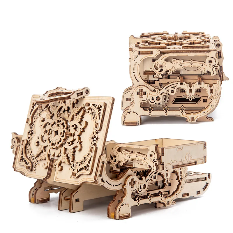 Manual 3D Puzzle Wooden Assembly Toys Antique Box Diy Manual Simulation Of Wood Driving Machinery  Model Decorations Toys