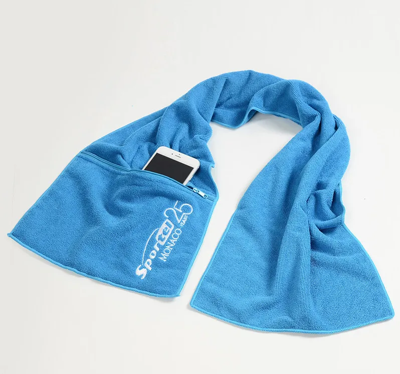 microfiber sports gym towel for workout yoga with zip pocket