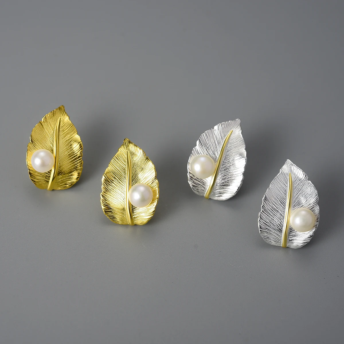 Vintage Natural Freshwater Pearl 18K Gold Plated  925 Sterling Silver  Leaf  Handmade Shape Earrings For Women Engagement