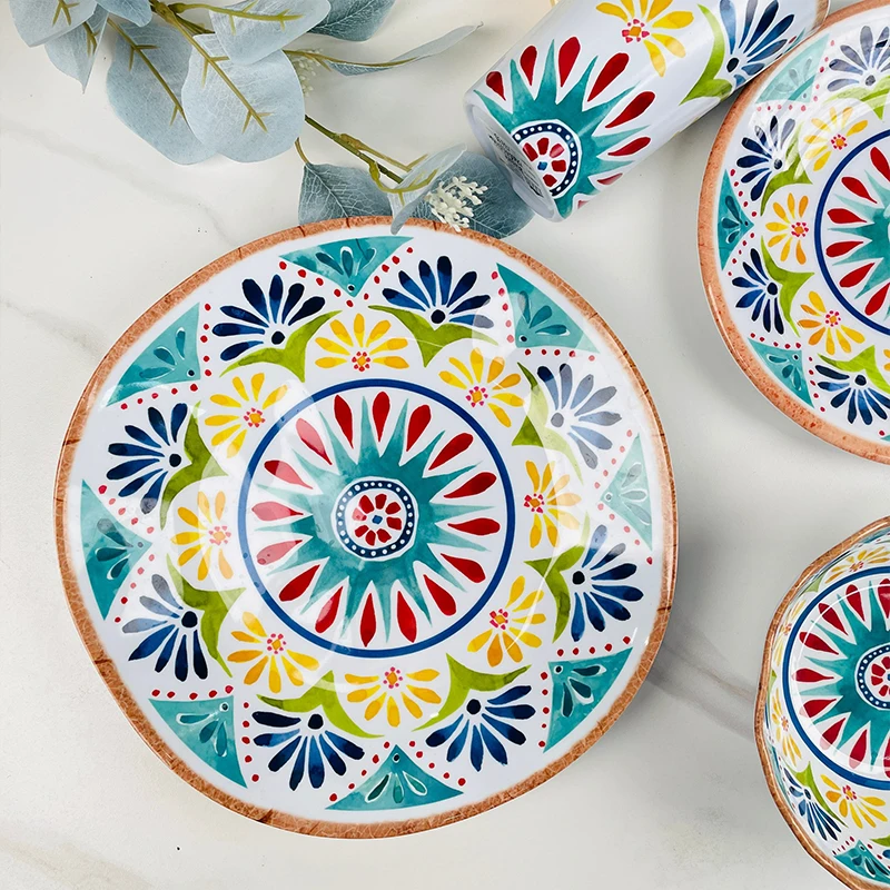China Factory Luxury Dinnerware Plate Sets Wholesale Floral Design Melamine Dinner Set Plate