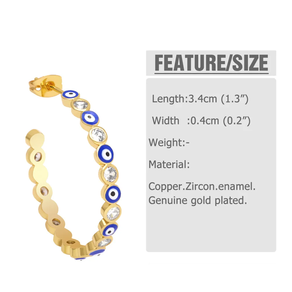 Fashion Evil blue Eye Circle hoop earrings jewelry cubic zircon Big Huggie Hoop Earring for Women