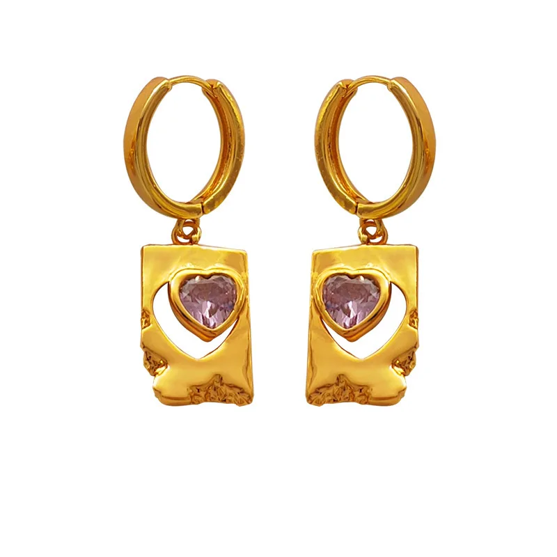 New Brass Heart Shape Zircon Stone Earrings Huggie hinged hoop earring Romantic Statement Designer  Earrings For Women