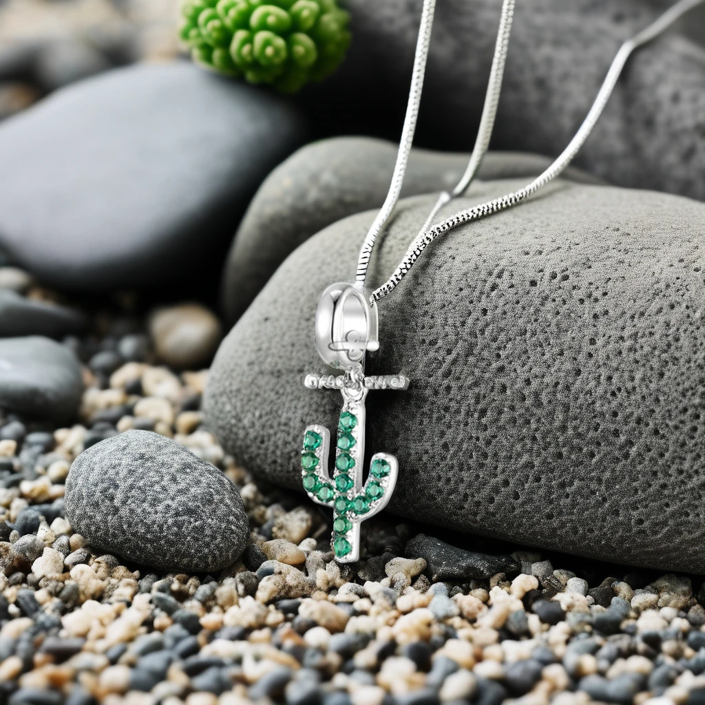 Grace Jewel Custom Logo Green Nano Cactus Design Pendant Charm for DIY Necklace Making 925 Sterling Silver Dangle Custom Charm