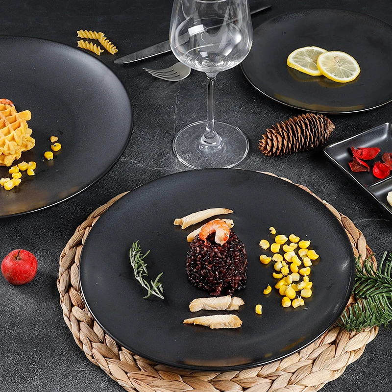 Factory Direct Wholesale Hotel Black Nordic Dinner Ceramic Dish Restaurant Eco Friendly Porcelain Plates