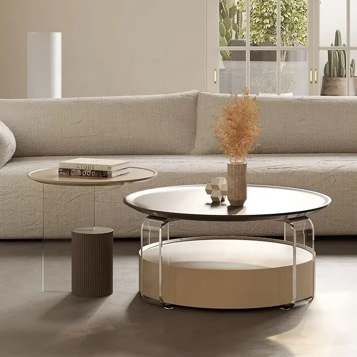 Qiaotai Modern acrylic coffee tables living room round coffee table with storage and 1 sides table