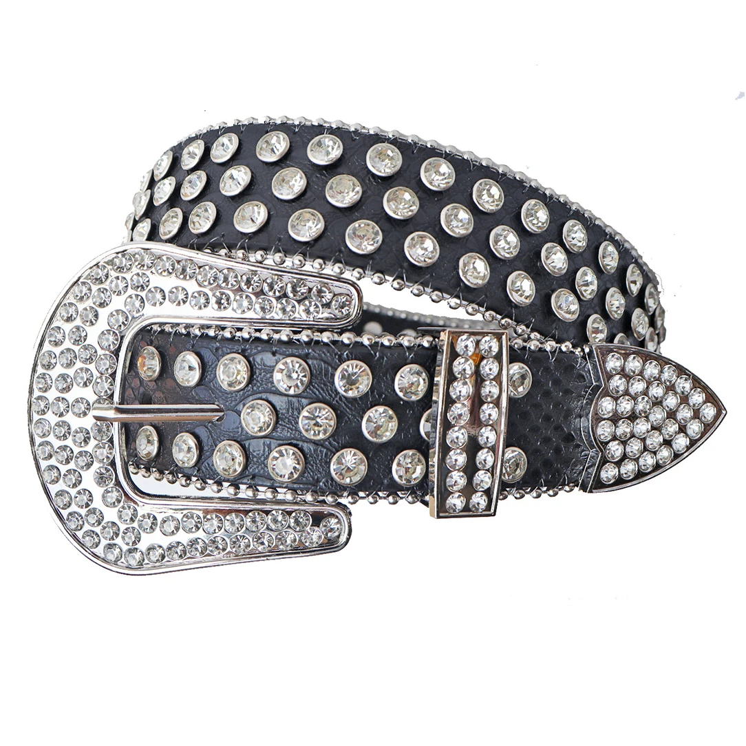 Factory Wholesale Tiktok Manufacture New Rockstar Western Cowboy Women PU Leather Designer Bb AB Custom Rhinestone Belts Men