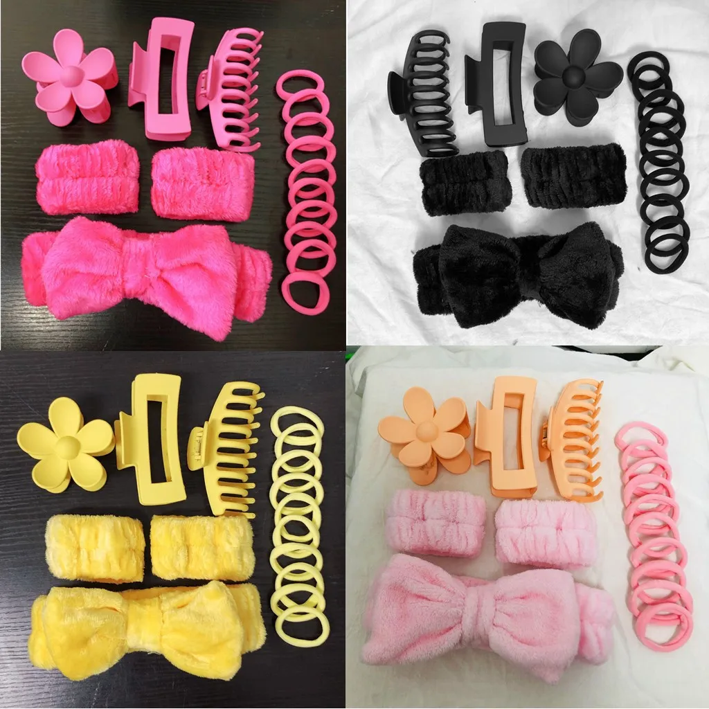 16Pcs Spa Bowknot Headband and Wristband Set Hair Claw Hair Tie Makeup Skin Care Kits Velvet Facewash Cleansing Head Band Sets