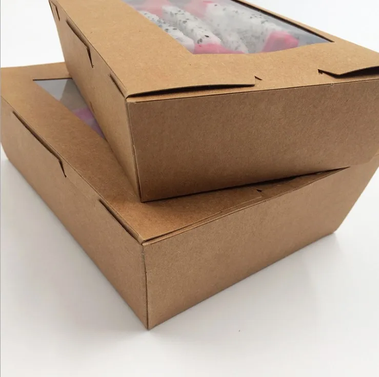 Customized logo disposable kraft paper take out container food delivery sushi box